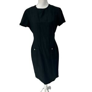 Vintage YL by Yair Black Short Sleeve Silk Linen Blend Sheath Dres Sz 8